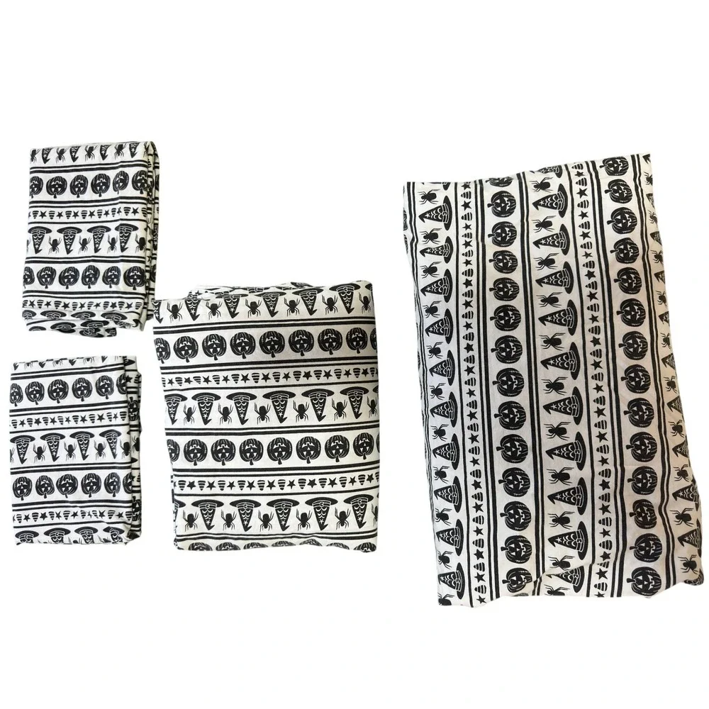 Rachel Zoe Halloween Cotton Sheet Set Black White Pumpkin Witch Hat Spider